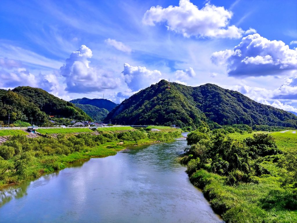 神戸川沿いの秋の風景の様子