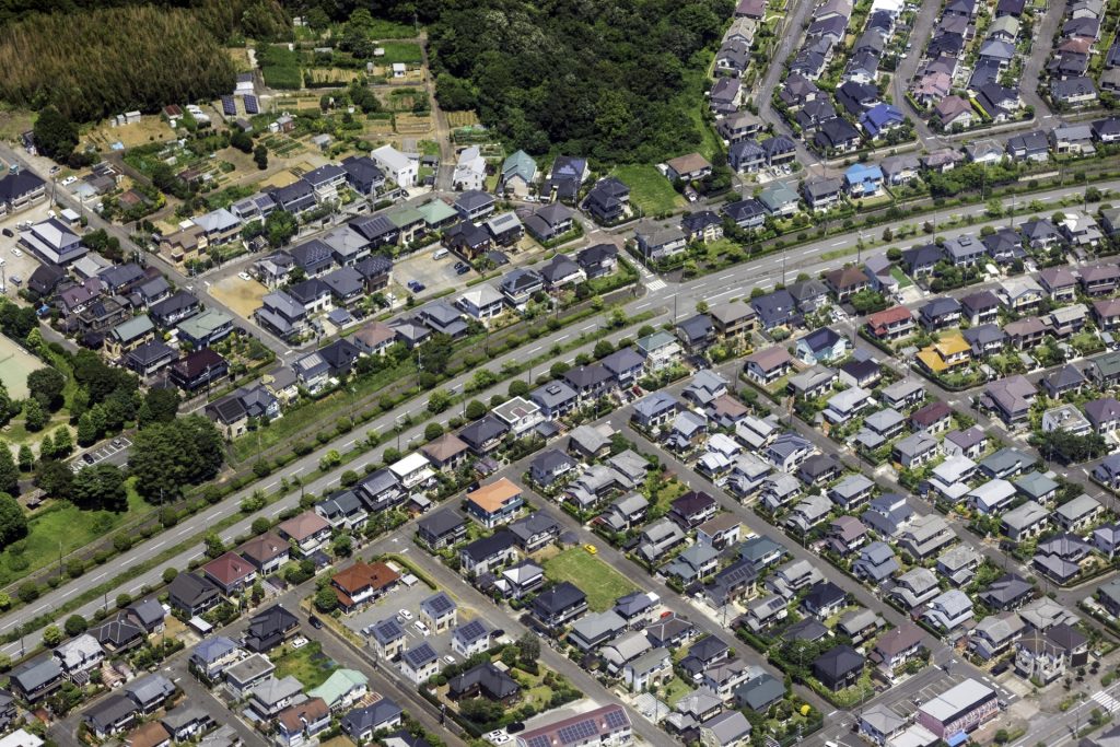 茨城県龍ケ崎市松葉５丁目付近を空撮の様子