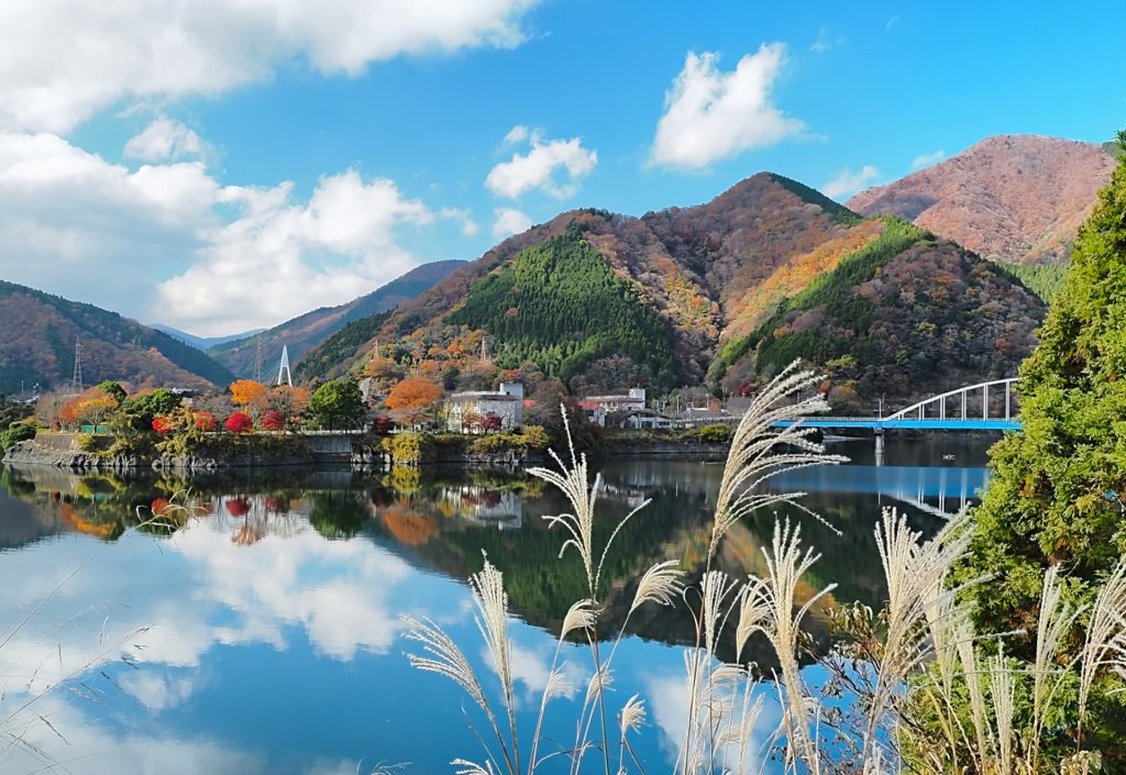 リフレクション丹沢湖秋景色の様子